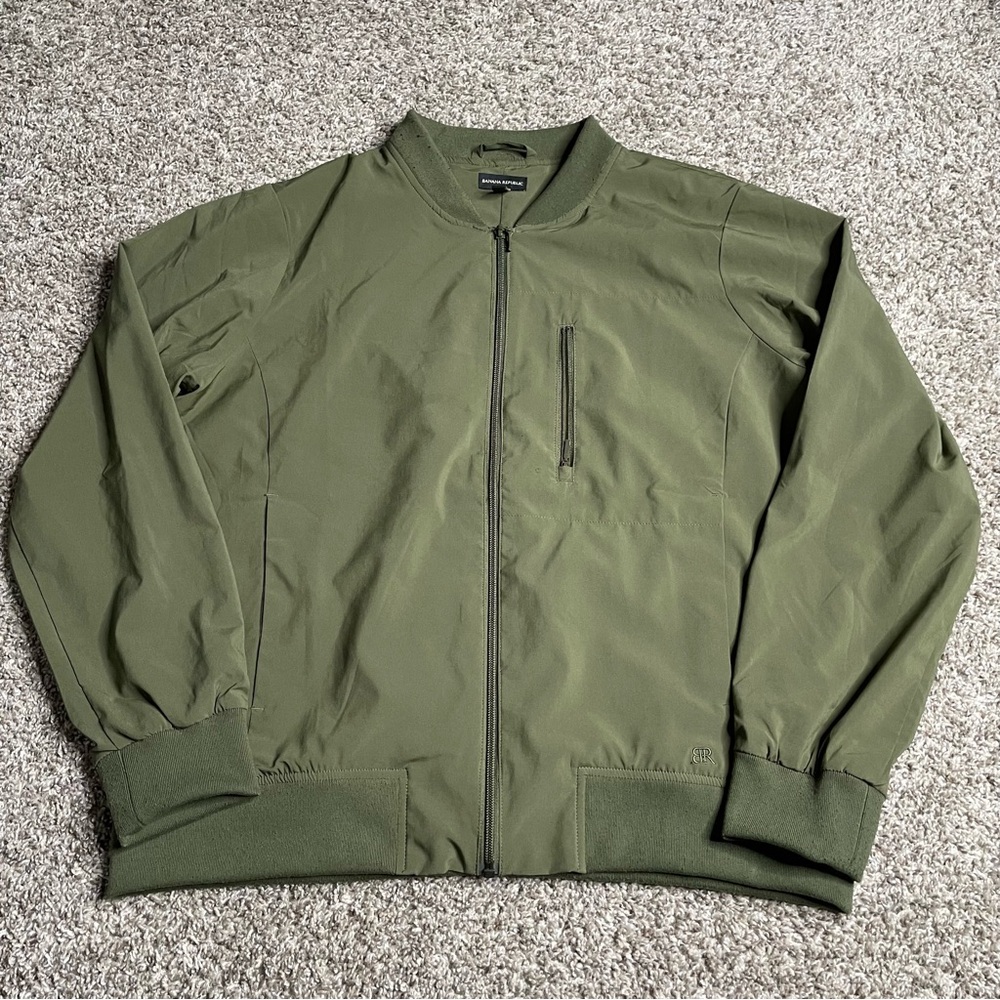 Banana Republic Jacket Womens Large Green Bomber Full Zip Stretch Performance